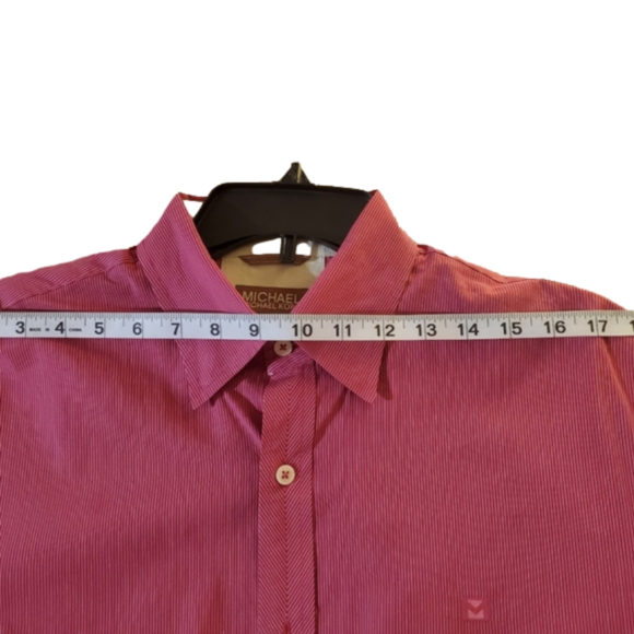 Michael Kors Pinkish Red Pinstriped Button Down Mens L - Picture 6 of 9